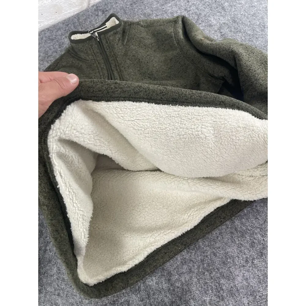 Orvis Sweater Mens Extra Large Green Sherpa Lined Jacket Quarter Zip N305